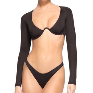 NWT SKIMS Swim Long Sleeved Underwire Top In Gun Metal Gray Swim Two Piece Top